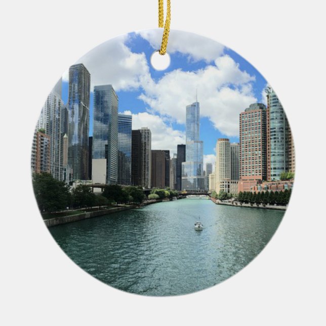 Chicago, Illinois Christmas Keepsake Souvenir Ceramic Ornament (Front)