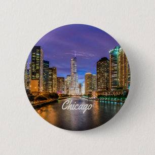 Chicago Illinois City At Night 2 Inch Round Button