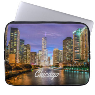 Chicago Illinois City At Night Laptop Sleeve