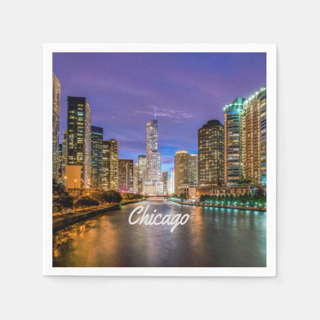 Chicago Illinois City At Night Napkin (Front)