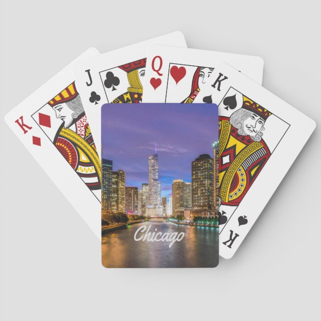 Chicago Illinois City At Night Playing Cards (Back)