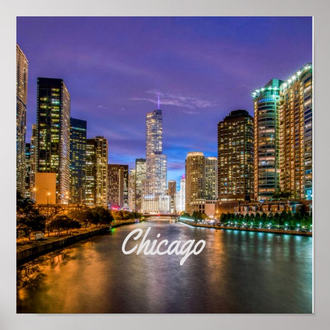 Chicago Illinois City At Night Poster (Front)