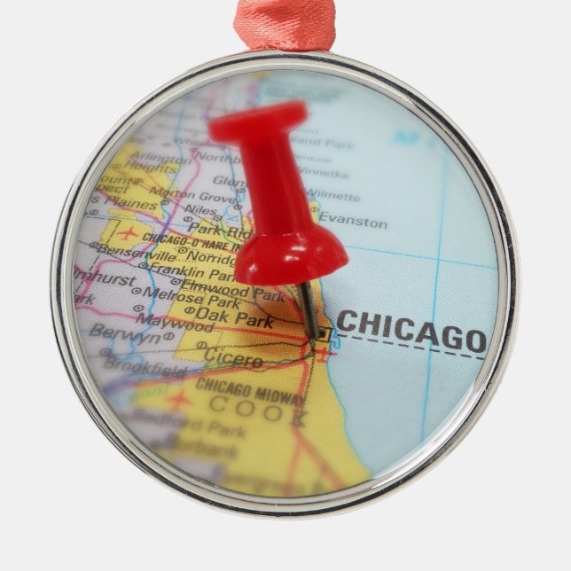 Chicago Illinois City Map Pin Metal Ornament (Front)