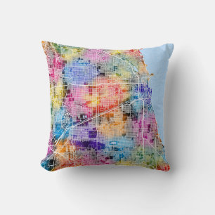 Chicago Illinois City Map Throw Pillow
