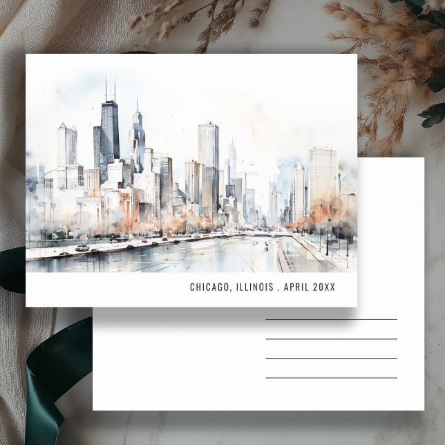 Chicago Illinois City Scape Watercolor Travel Postcard (Creator Uploaded)