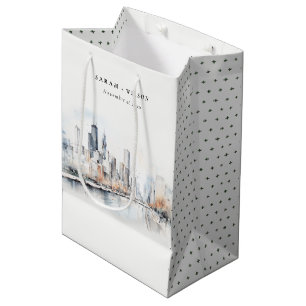 Chicago, Illinois City Scape Watercolor Wedding Medium Gift Bag