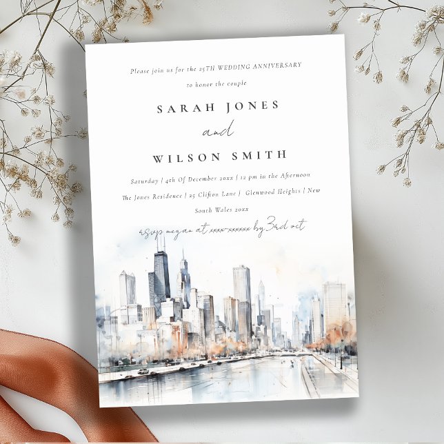 Chicago Illinois City Scape Wedding Anniversary Invitation (Creator Uploaded)