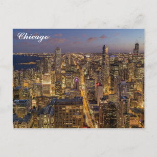 Chicago Illinois City Skyline at Night Postcard