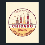 Chicago Illinois City Skyline Emblem Poster<br><div class="desc">Chicago minimalist,  colourful art design featuring monuments and landmarks of the city in Illinois.</div>