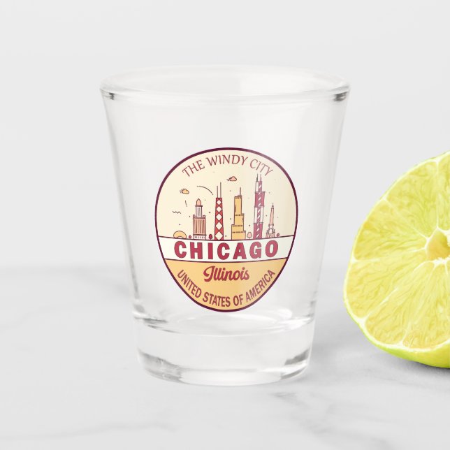 Chicago Illinois City Skyline Emblem Shot Glass (Front)