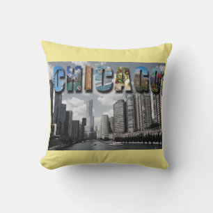 Chicago Illinois City Skyline Skyscrapers Photo Throw Pillow