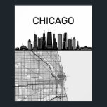 Chicago Illinois City Skyline With Map Poster<br><div class="desc">The city skyline of Chicago,  Illinois including landmarks with the map of Chicago underneath.</div>
