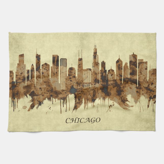 Chicago Illinois Cityscape Kitchen Towel (Horizontal)