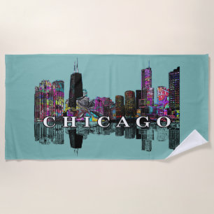 Chicago, Illinois covered in graffiti  Beach Towel