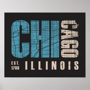 Chicago, Illinois   Graphic Map Poster