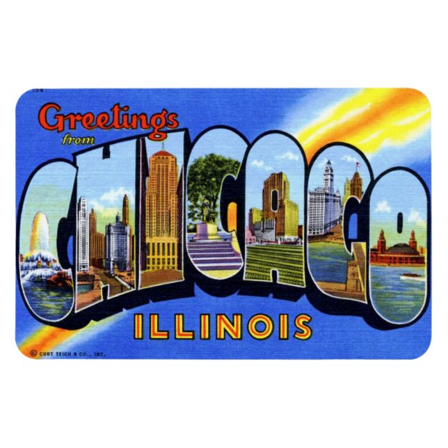 Chicago Illinois IL Grande Lettre Magnet de carte  (Horizontal)