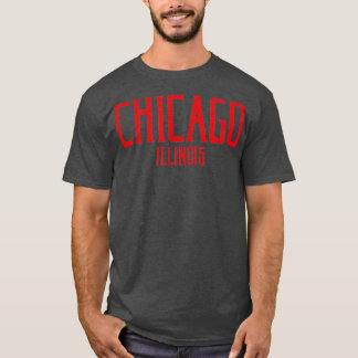 Chicago Illinois IL Vintage Text Red Print T-Shirt