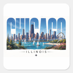 Chicago Illinois Lakefront Skyline Travel Square Sticker