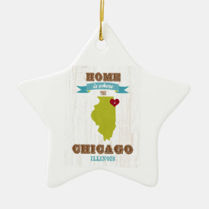 Chicago, Illinois Map – Home Is Where The Heart Ceramic Ornament