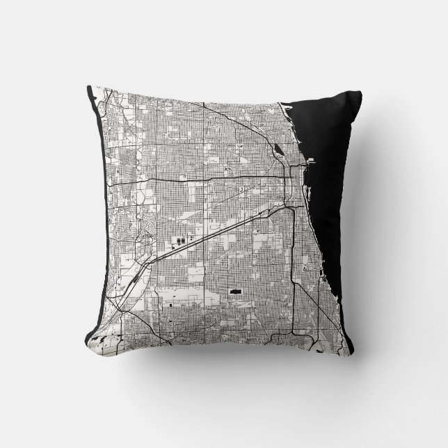 Chicago Illinois Map Throw Pillow (Front)
