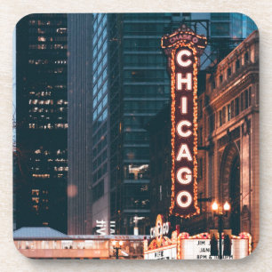 Chicago Illinois Neon Sign At Night Coaster