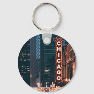 Chicago Illinois Neon Sign At Night Keychain