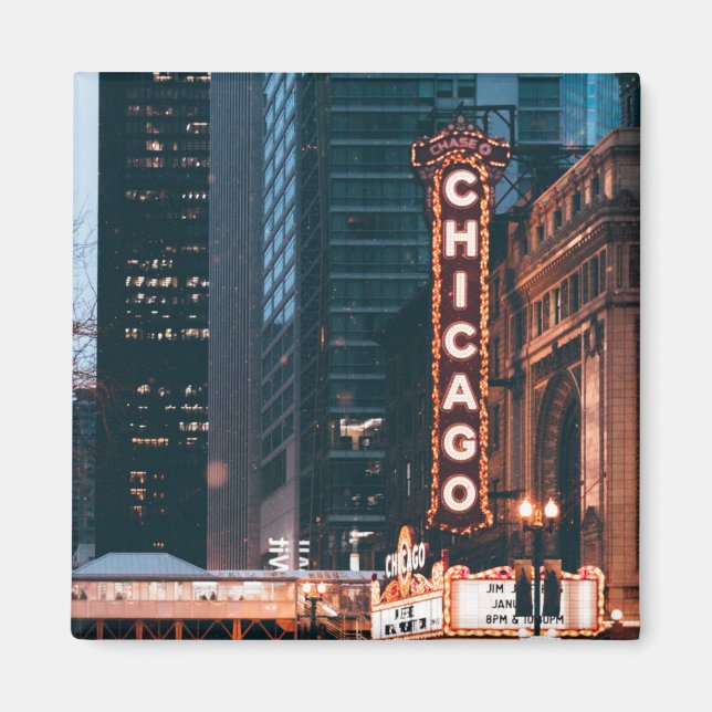 Chicago Illinois Neon Sign At Night Magnet (Front)
