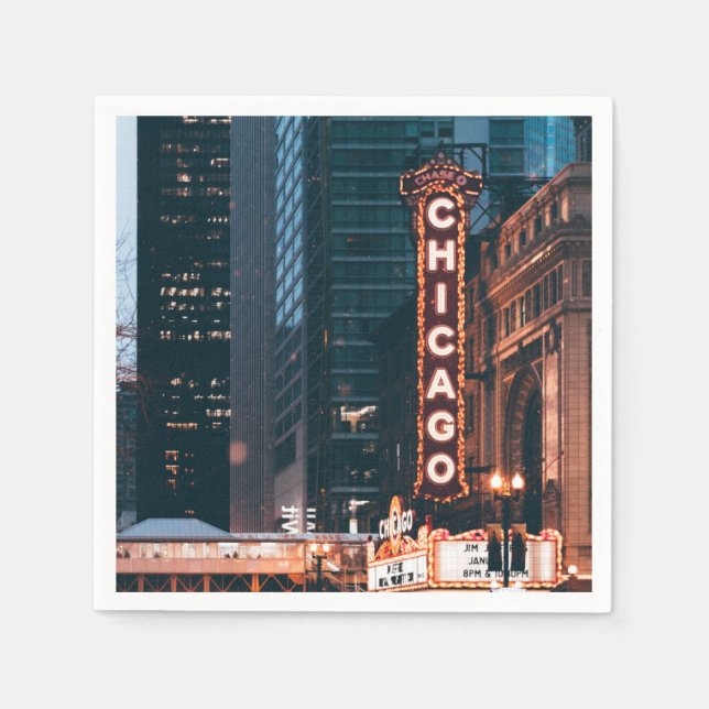 Chicago Illinois Neon Sign At Night Napkin (Front)