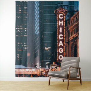 Chicago Illinois Neon Sign At Night Tapestry