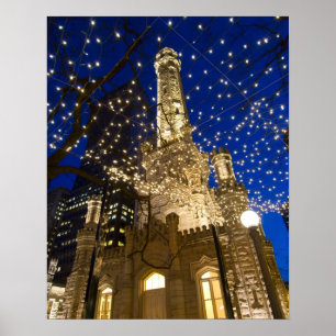 Chicago, Illinois, Old Water Tower with holiday Poster