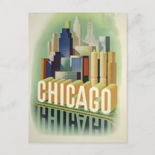 Chicago Illinois Retro Vintage Travel Poster Postcard