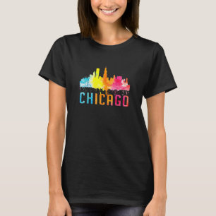 Chicago Illinois Retro Watercolor Skyline Souvenir T-Shirt