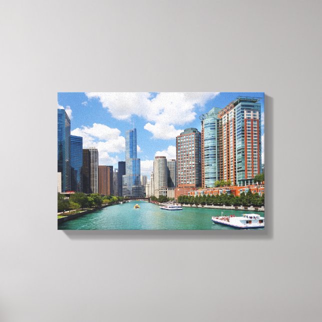 Chicago Illinois River Skyline Travel Photo Canvas Print (Front)