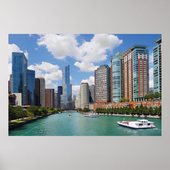 Chicago Illinois River Skyline Travel Photo Poster (Front)