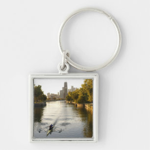 Chicago, Illinois, Rowers in Lincoln Park lagoon Keychain