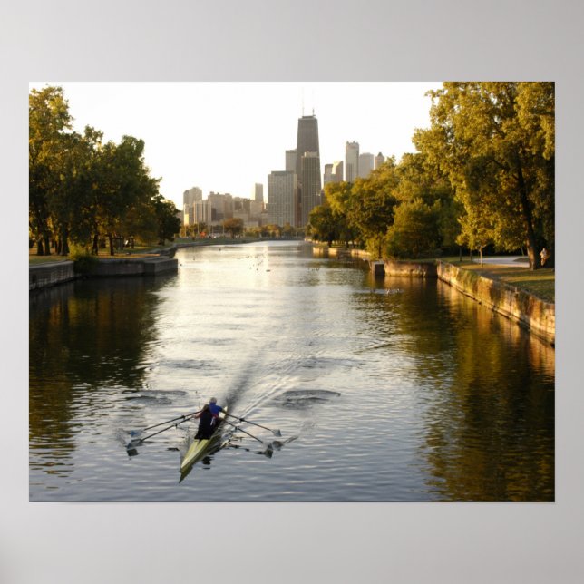 Chicago, Illinois, Rowers in Lincoln Park lagoon Poster (Front)