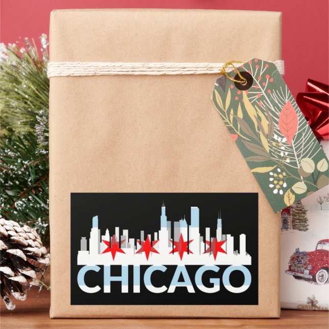 Chicago Illinois Silhouette 4 Stars Vintage Travel Sticker (Holiday)