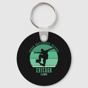 Chicago Illinois Skateboarder Urn Skateboarding Keychain