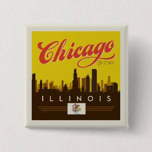Chicago Illinois Skyline 2 Inch Square Button