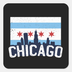Chicago Illinois Skyline 4 Stars Vintage Square Sticker