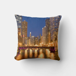 Chicago, Illinois, Skyline and Chicago River Throw Pillow