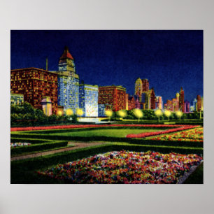 Chicago Illinois Skyline at Night Poster