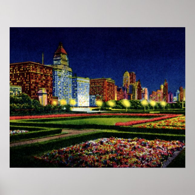 Chicago Illinois Skyline at Night Poster (Front)