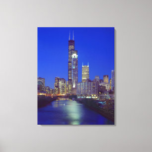 Chicago, Illinois, Skyline at night with Chicago Canvas Print