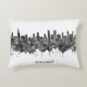 Chicago Illinois Skyline BW Accent Pillow