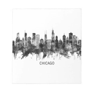 Chicago Illinois Skyline BW Notepad