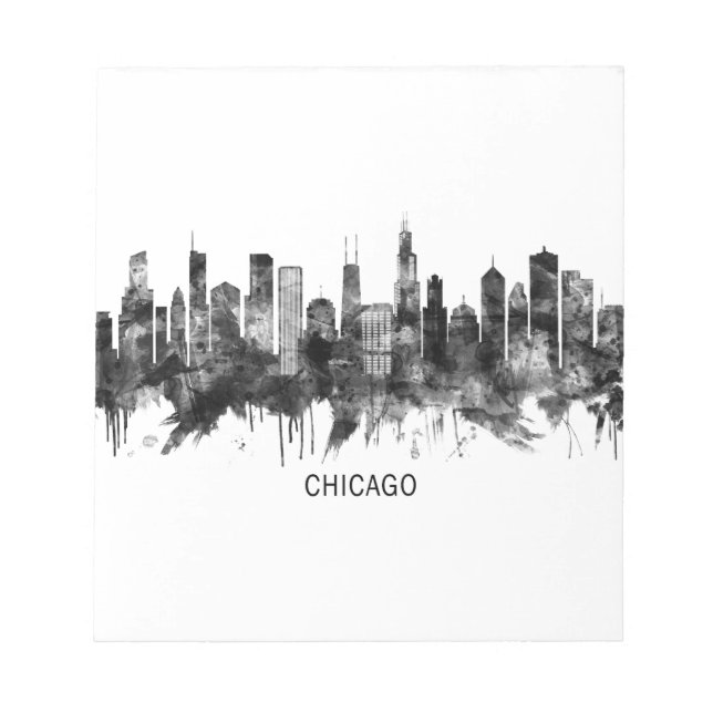 Chicago Illinois Skyline BW Notepad (Front)