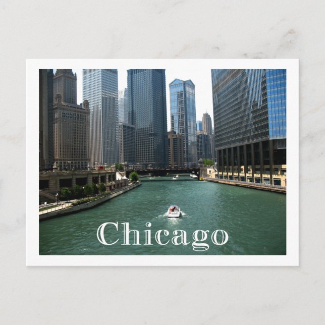 Chicago Illinois Skyline & Canal  Travel Post Card (Front)