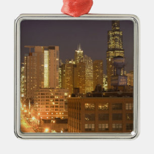 Chicago, Illinois, Skyline from West Loop at Metal Ornament