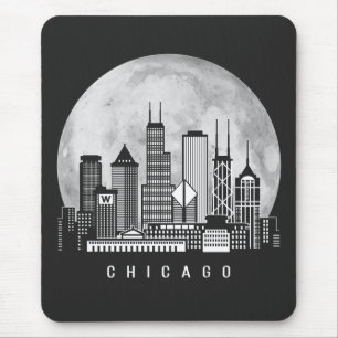 Chicago Illinois Skyline Full Moon Mouse Pad